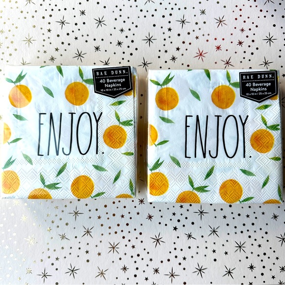 Rae Dunn set of 2x Enjoy Cocktail Napkins with Oranges - Picture 1 of 2